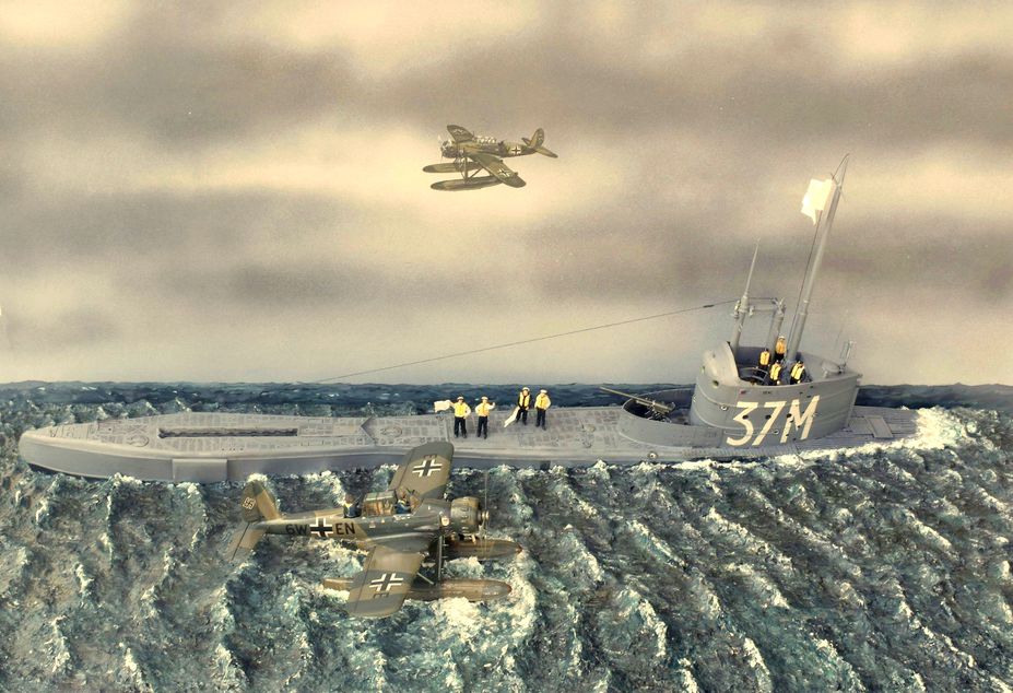 HMS SEAL surrender to two German Ar196 planes in May 1940
