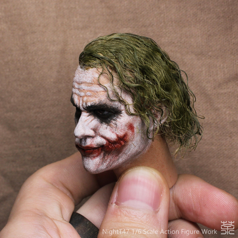 Heath Ledger Joker 1/6 headsculpt repaint & rehair work Small 4